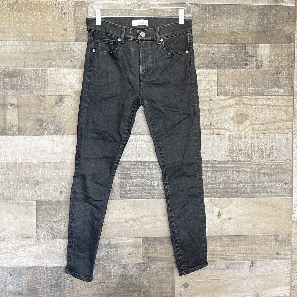 LOFT Womens Jeans 27 4‎ Black Whiskers Pockets Slim Fit Skinny Dark Wash Denim